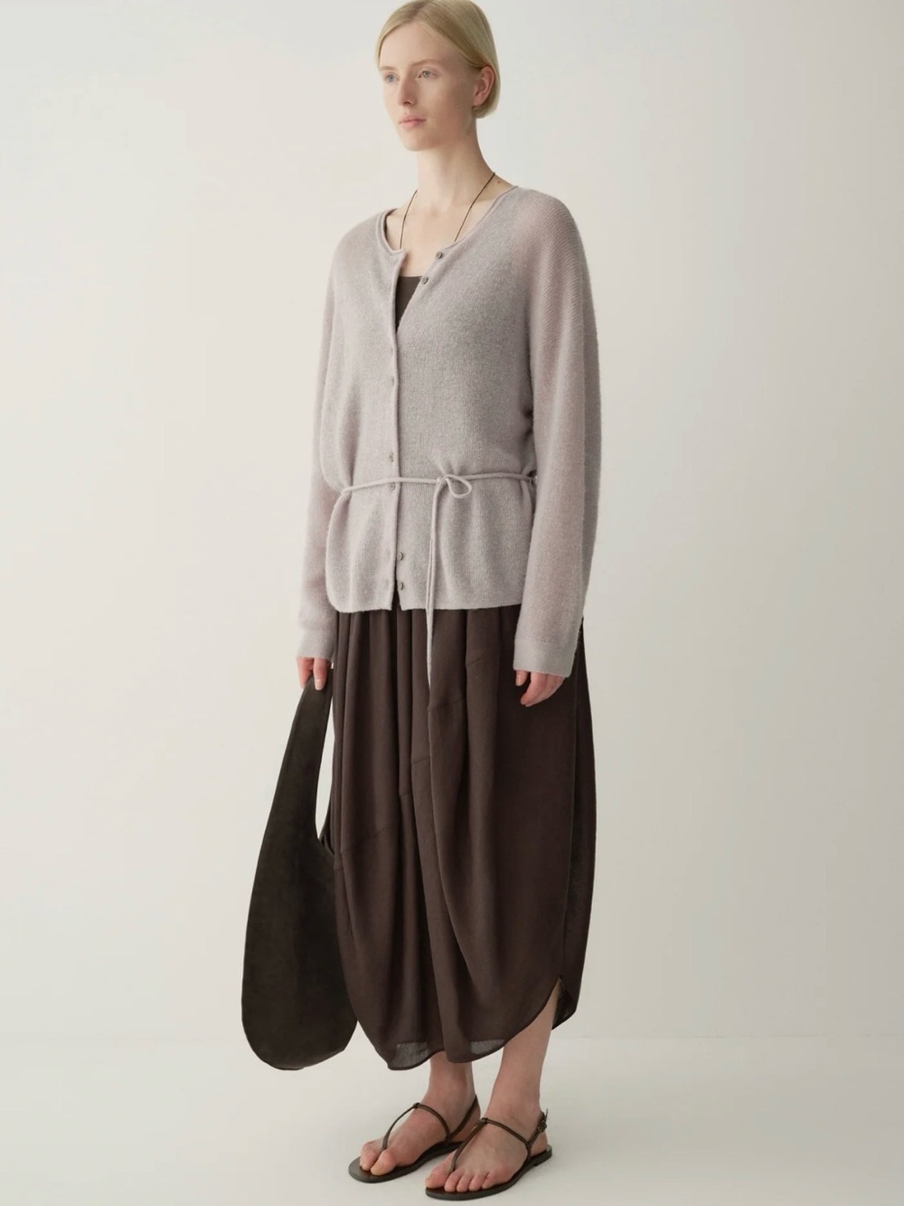 Lavender Tie-Waist Button-Front Women’s Cardigan - Picture 2 of 15